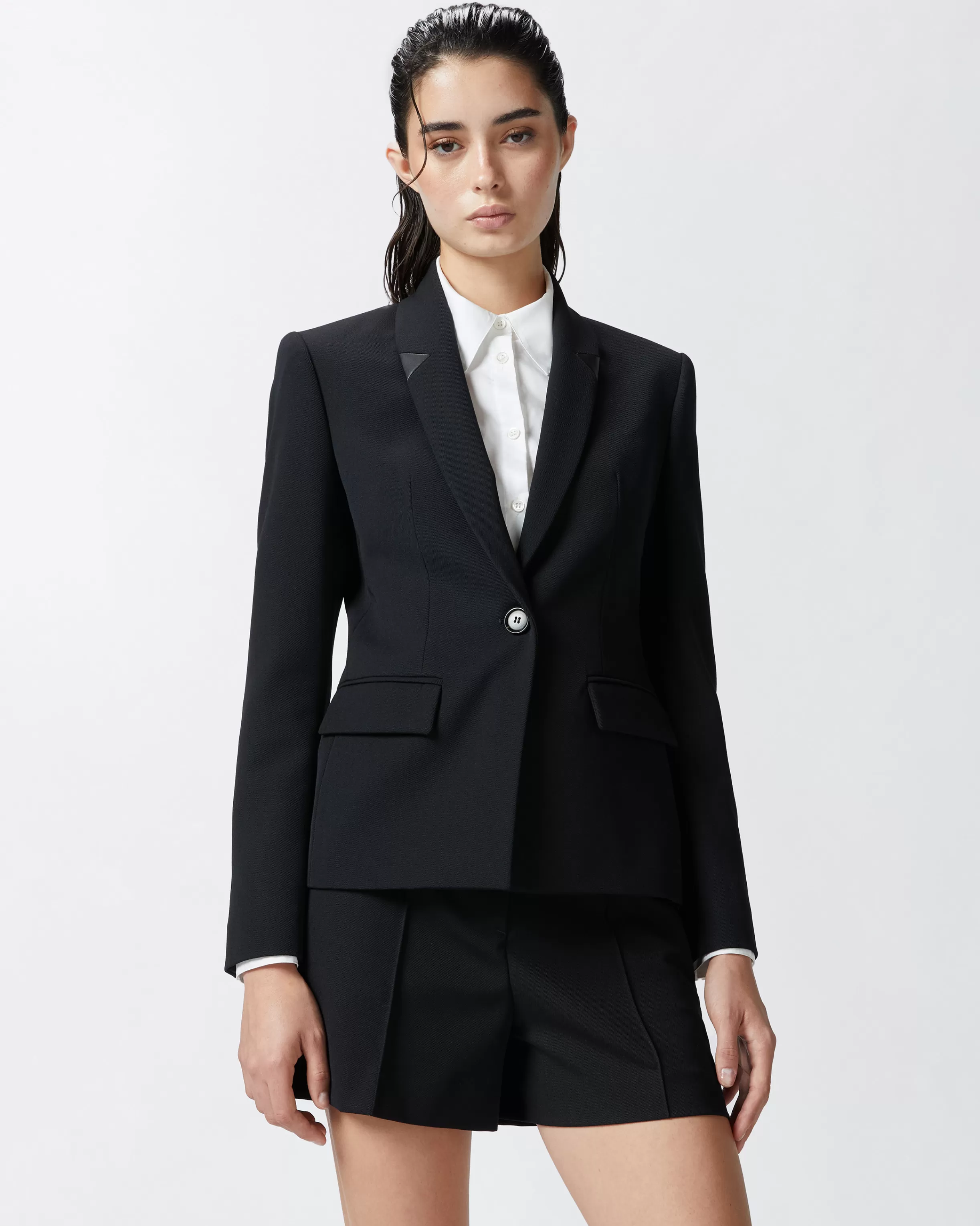 Fashion Blazer nero monopetto in twill di lana Blazer | Tailleur E Completi