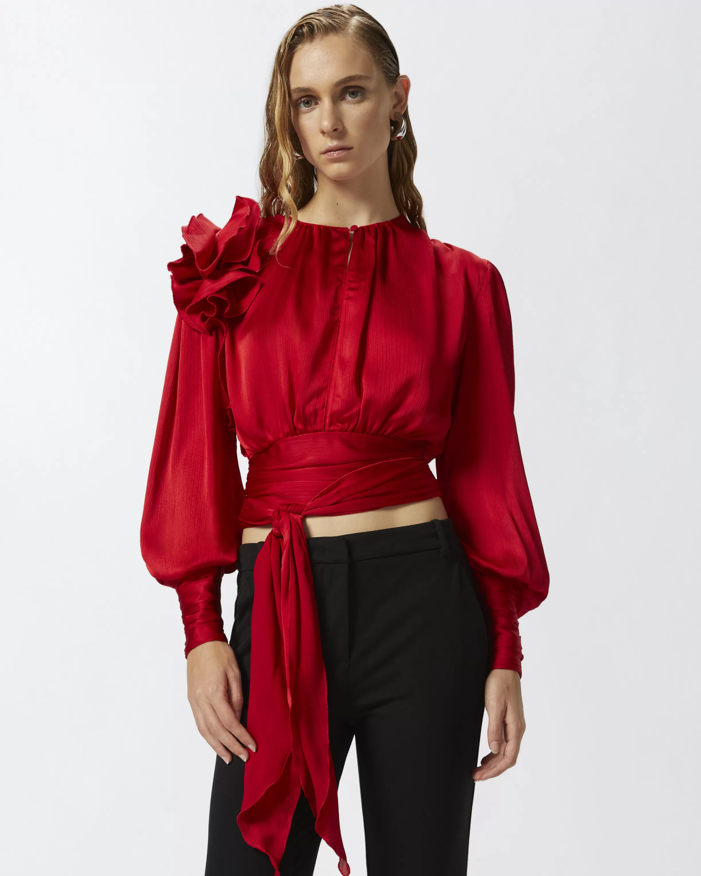 Best Sale Blusa cropped in satin con applicazioni Camicie E Bluse | Camicie