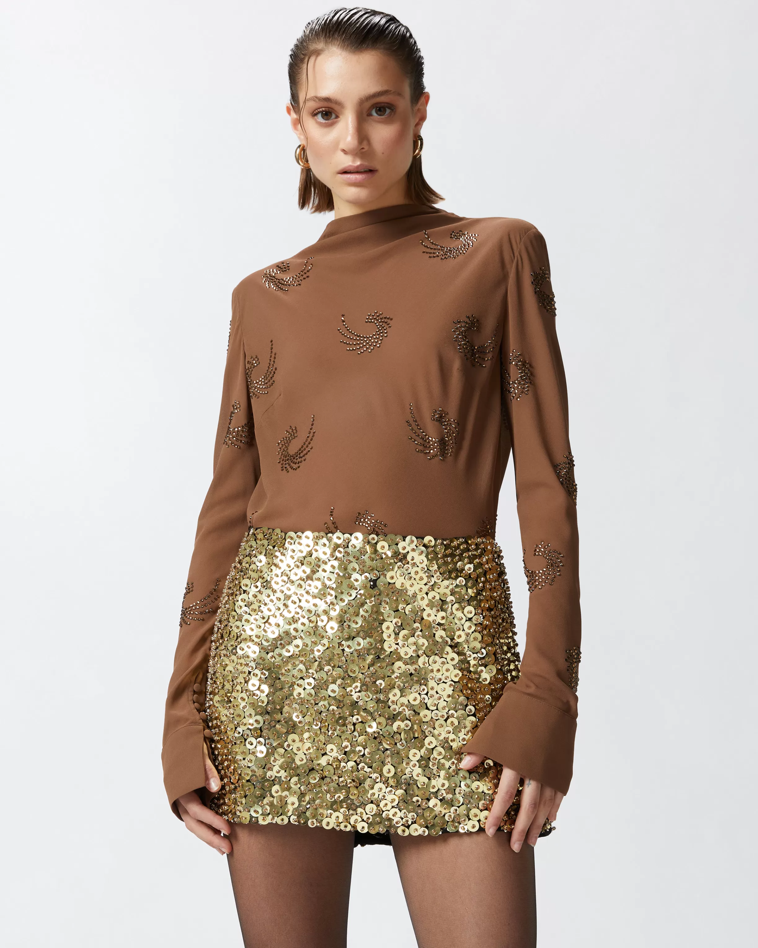 Cheap Blusa in georgette con vortici strass Camicie E Bluse | Bluse