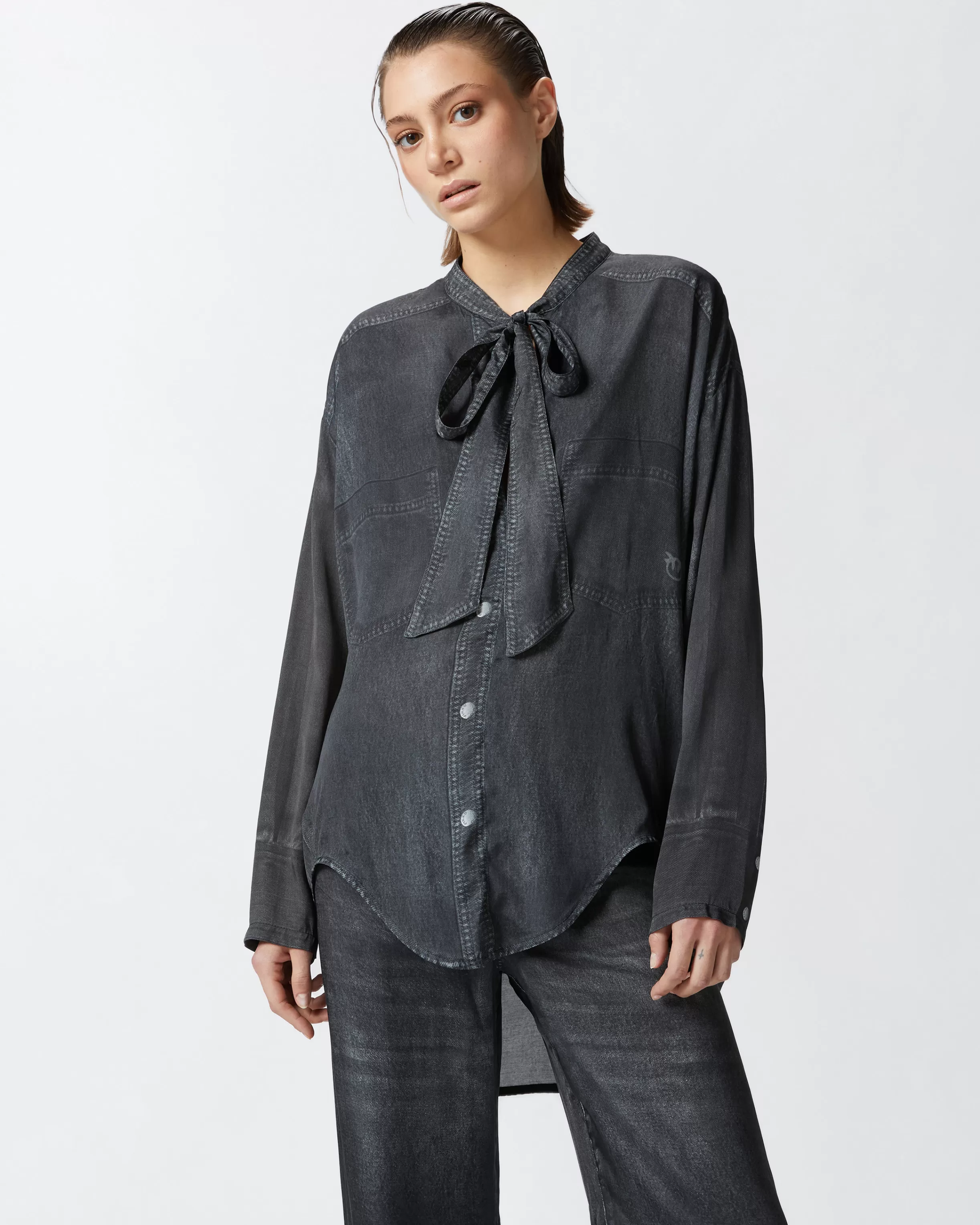 Flash Sale Blusa leggera stampa denim black Camicie E Bluse | Bluse