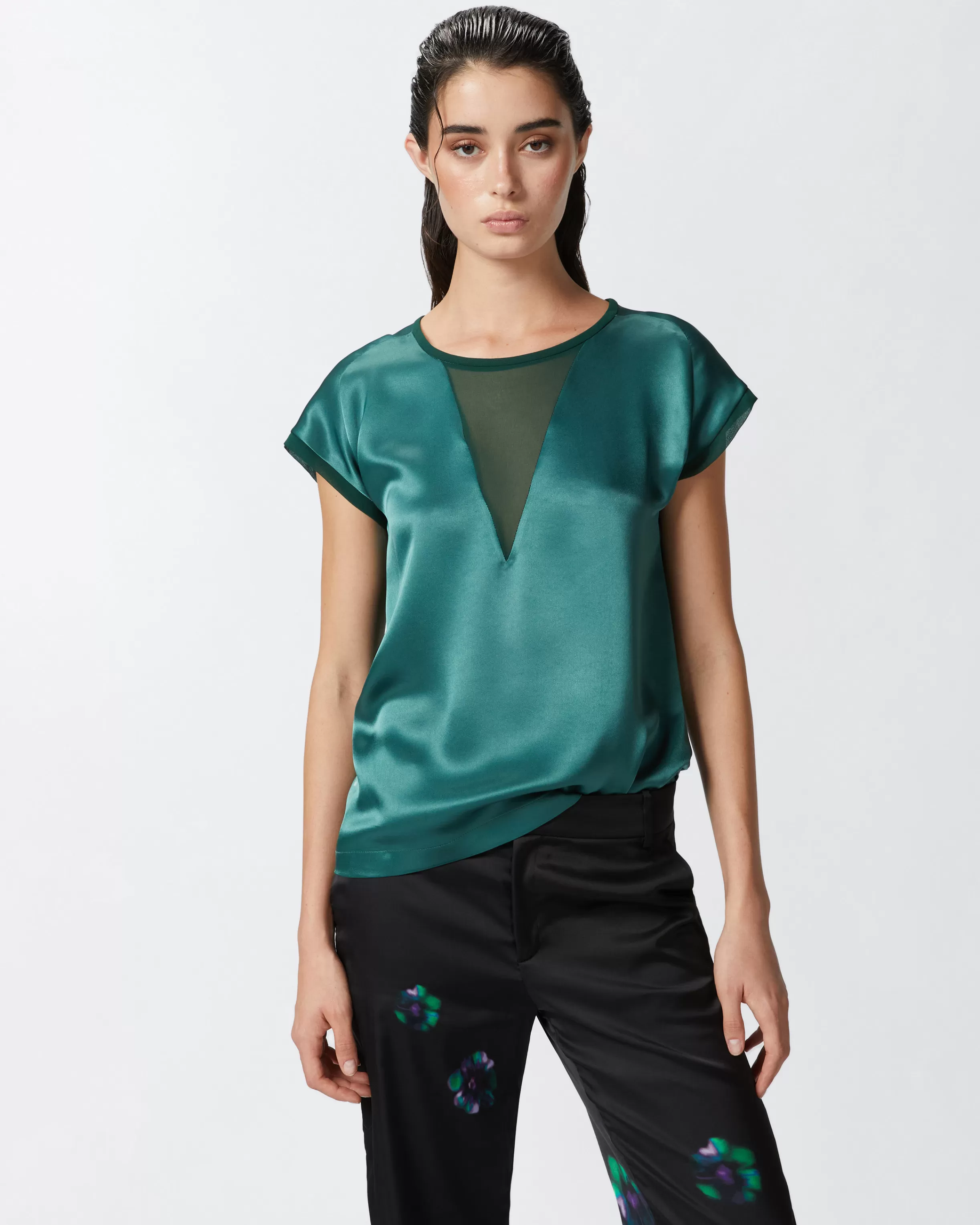 Shop Blusa t-shirt satin e georgette Camicie E Bluse | Bluse