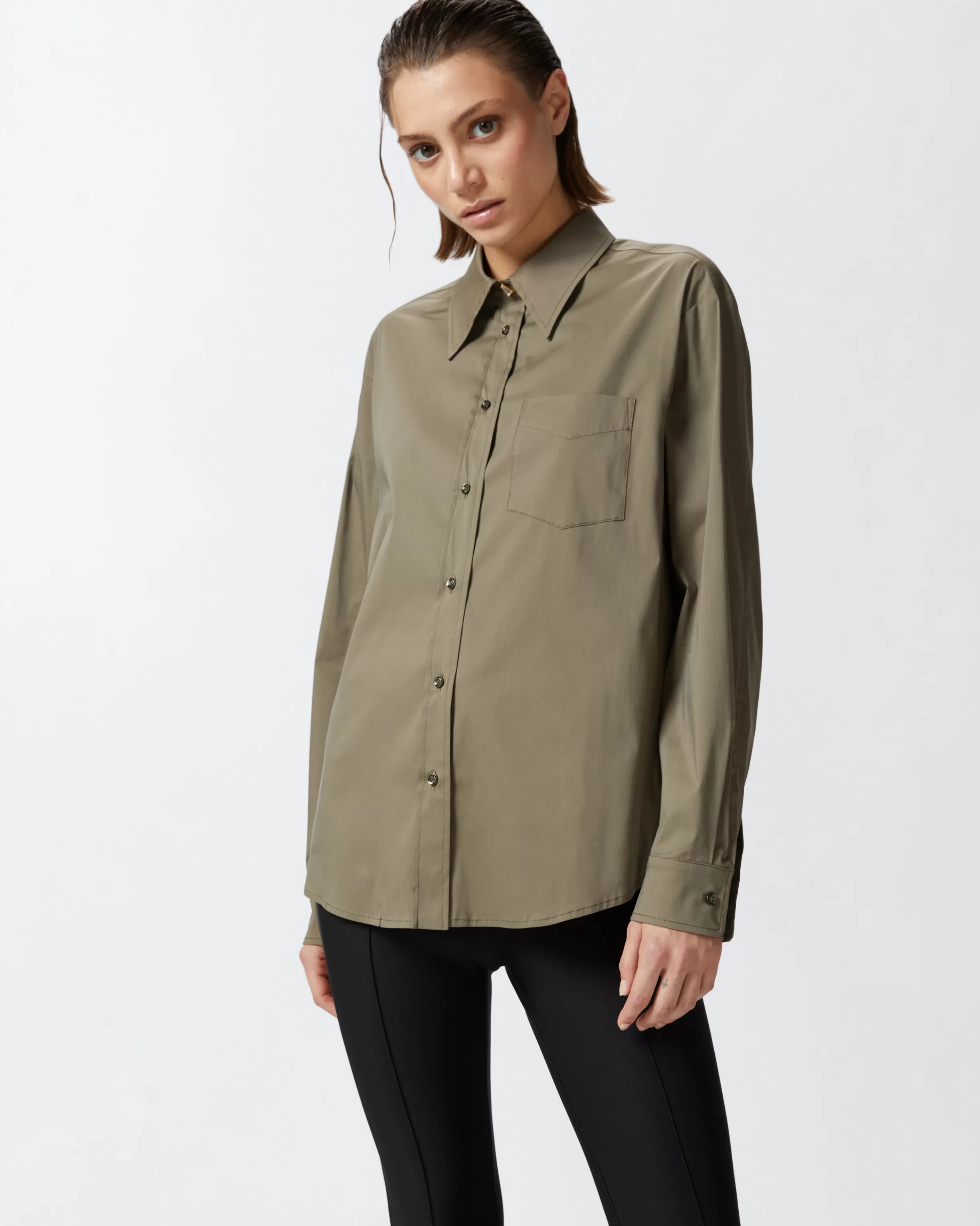 Online Camicia utility green in popeline stretch Camicie E Bluse | Camicie