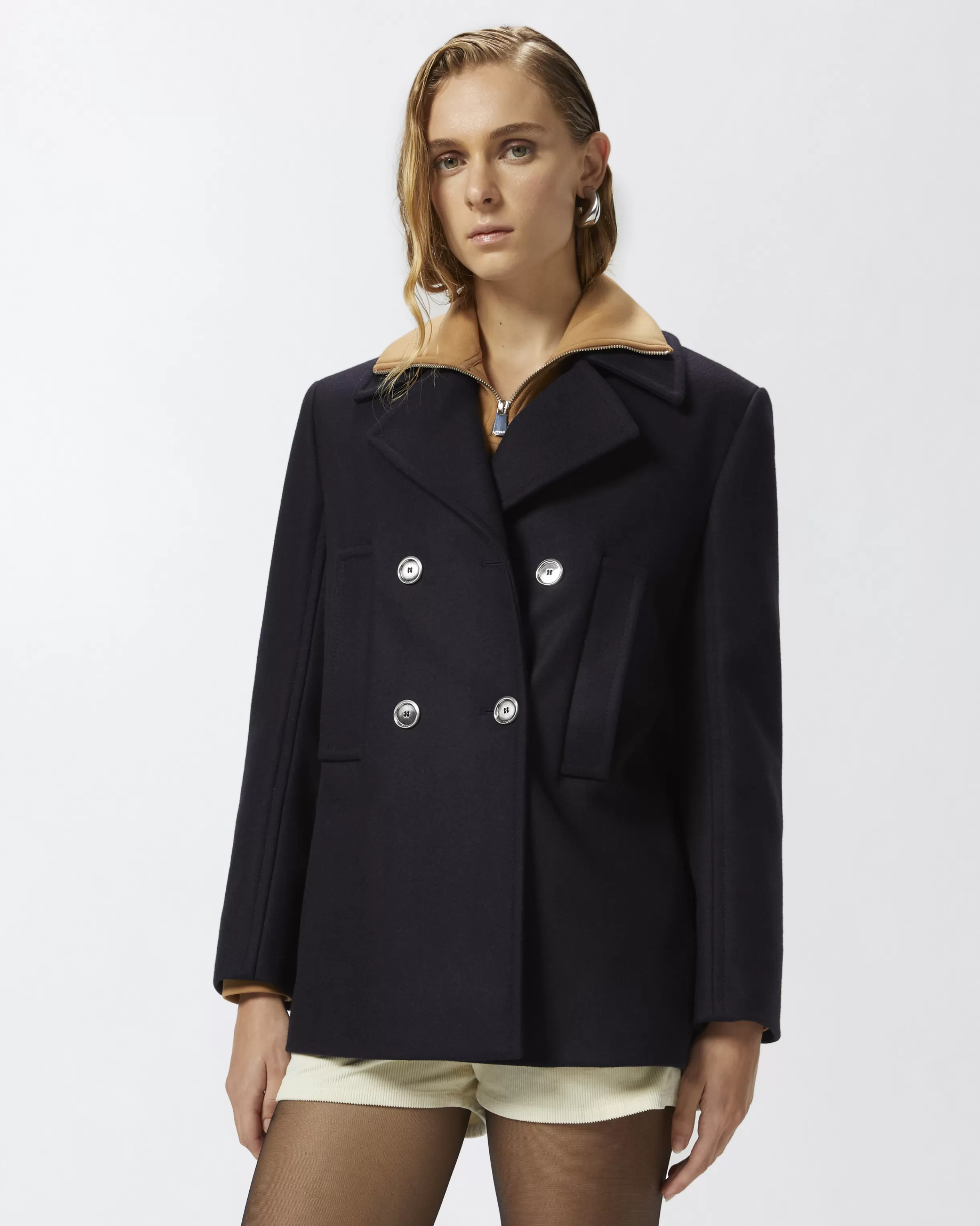 Flash Sale Cappotto corto caban doppiopetto misto lana Gilet, Kaban, Trench