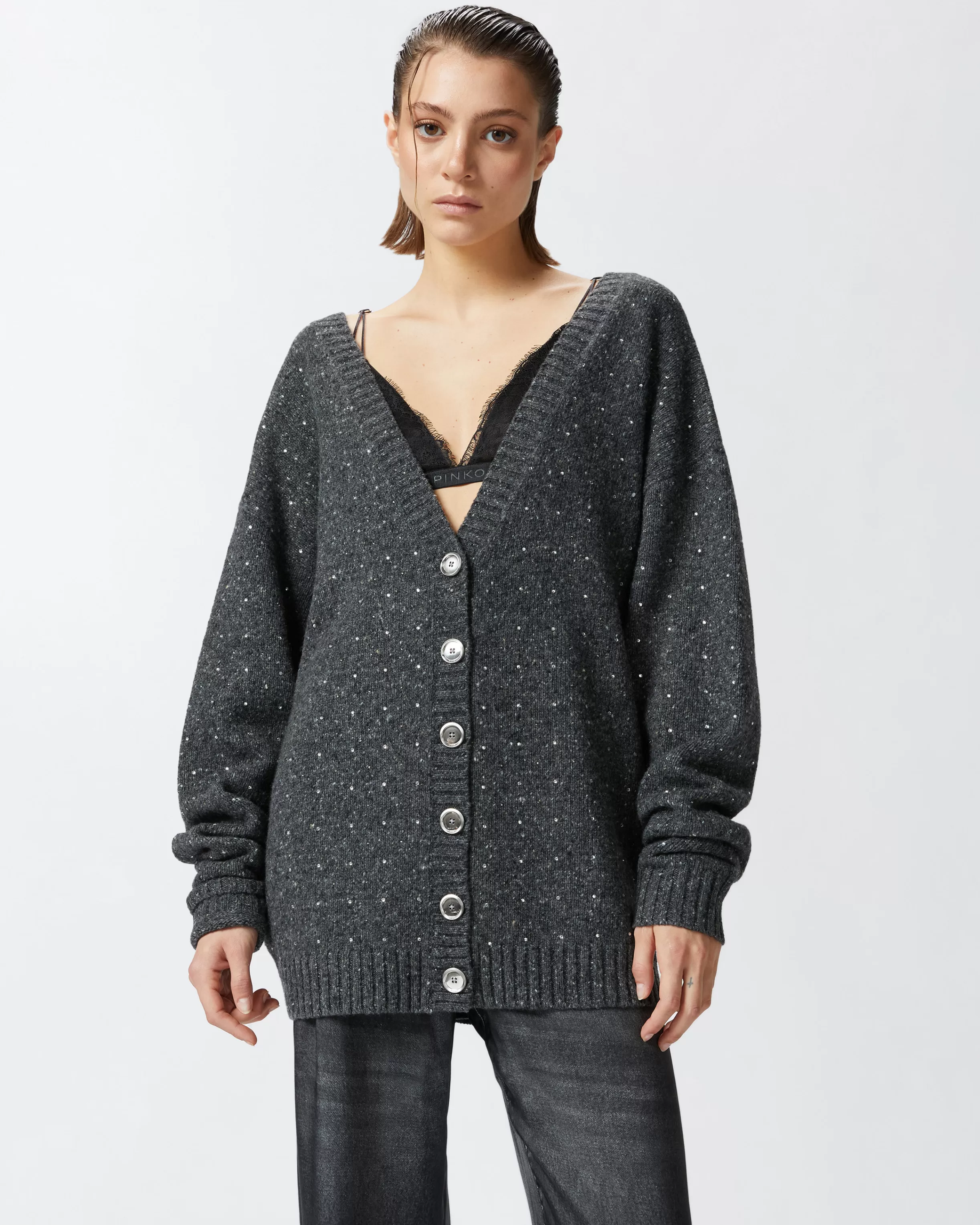 Clearance Cardigan scollo a V con strass Cardigan