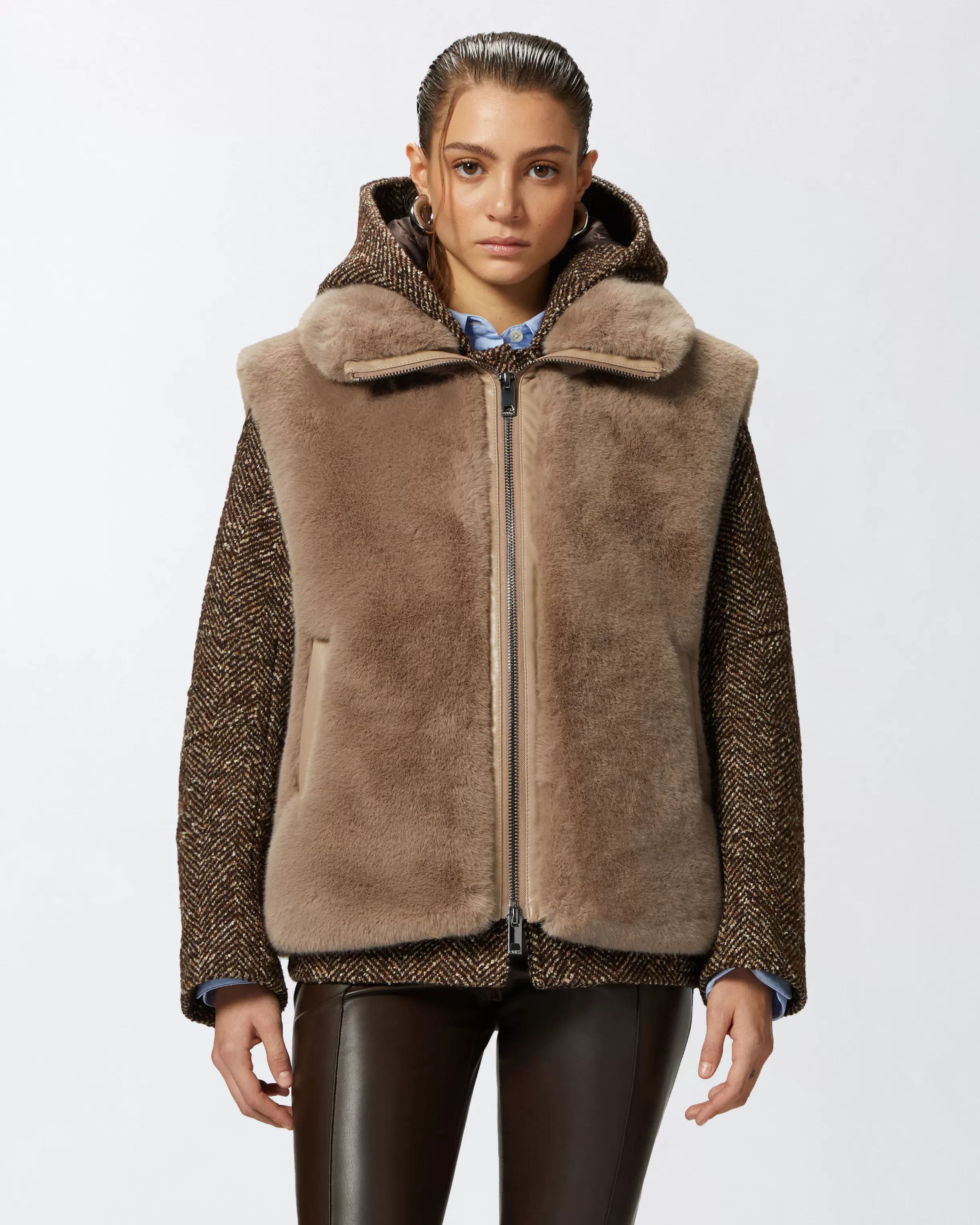 Clearance Giubbino smanicato effetto pelliccia con collo alto Gilet, Kaban, Trench