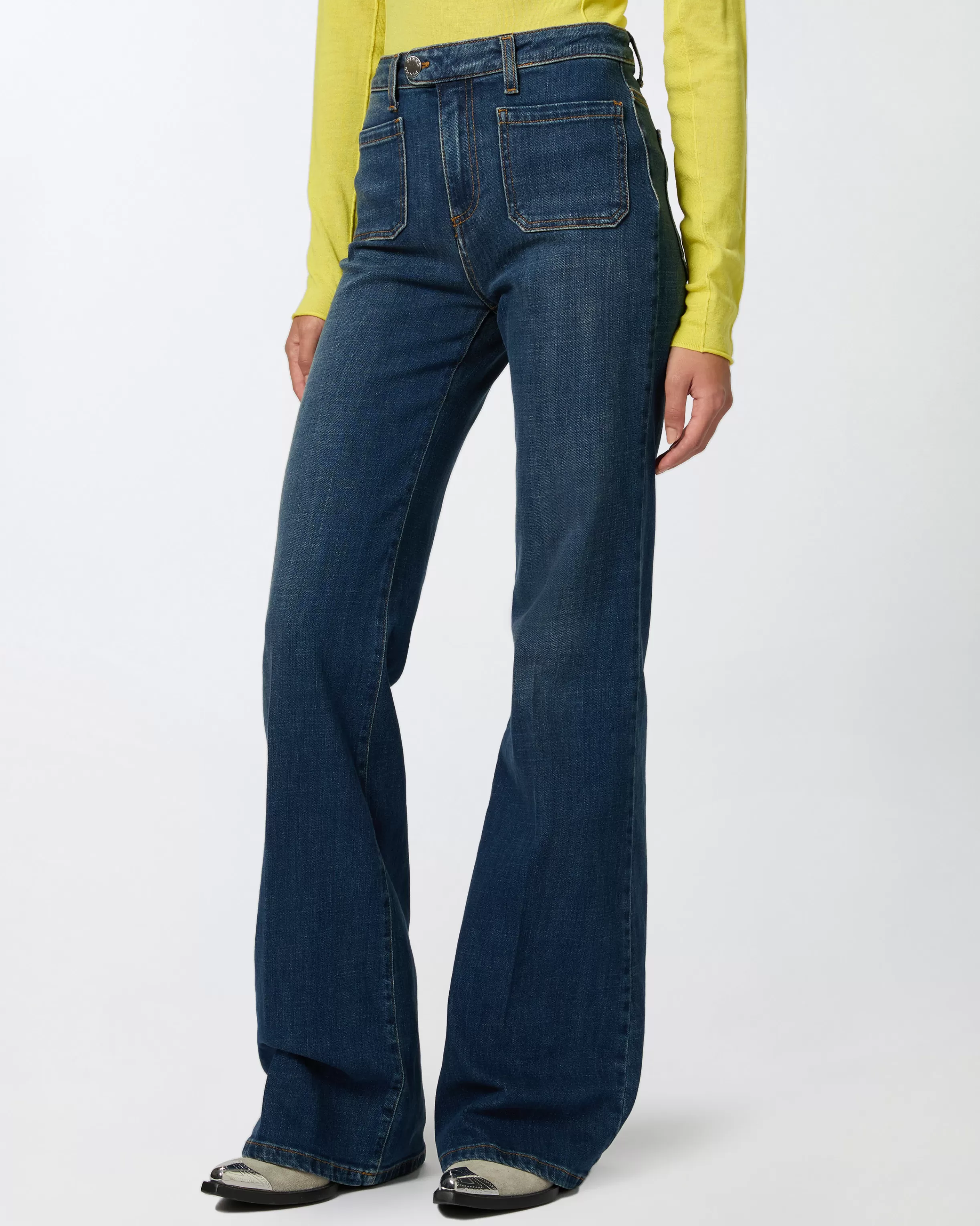 Outlet Jeans a zampa blu scuro con taschini Jeans | Flared