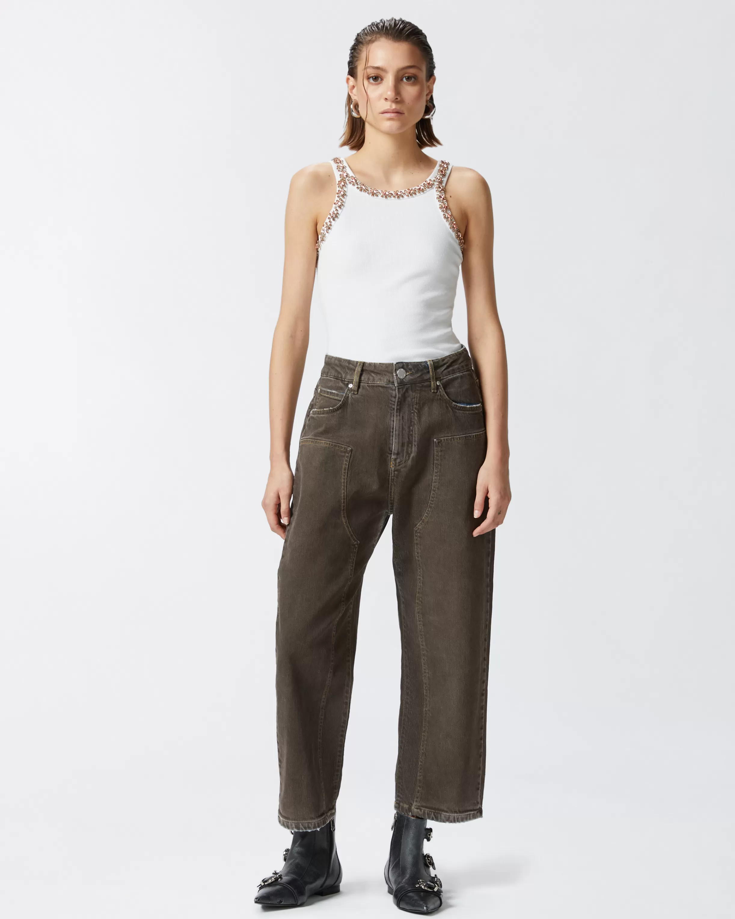 Online Jeans larghi in denim spray marrone Jeans | Wide Leg