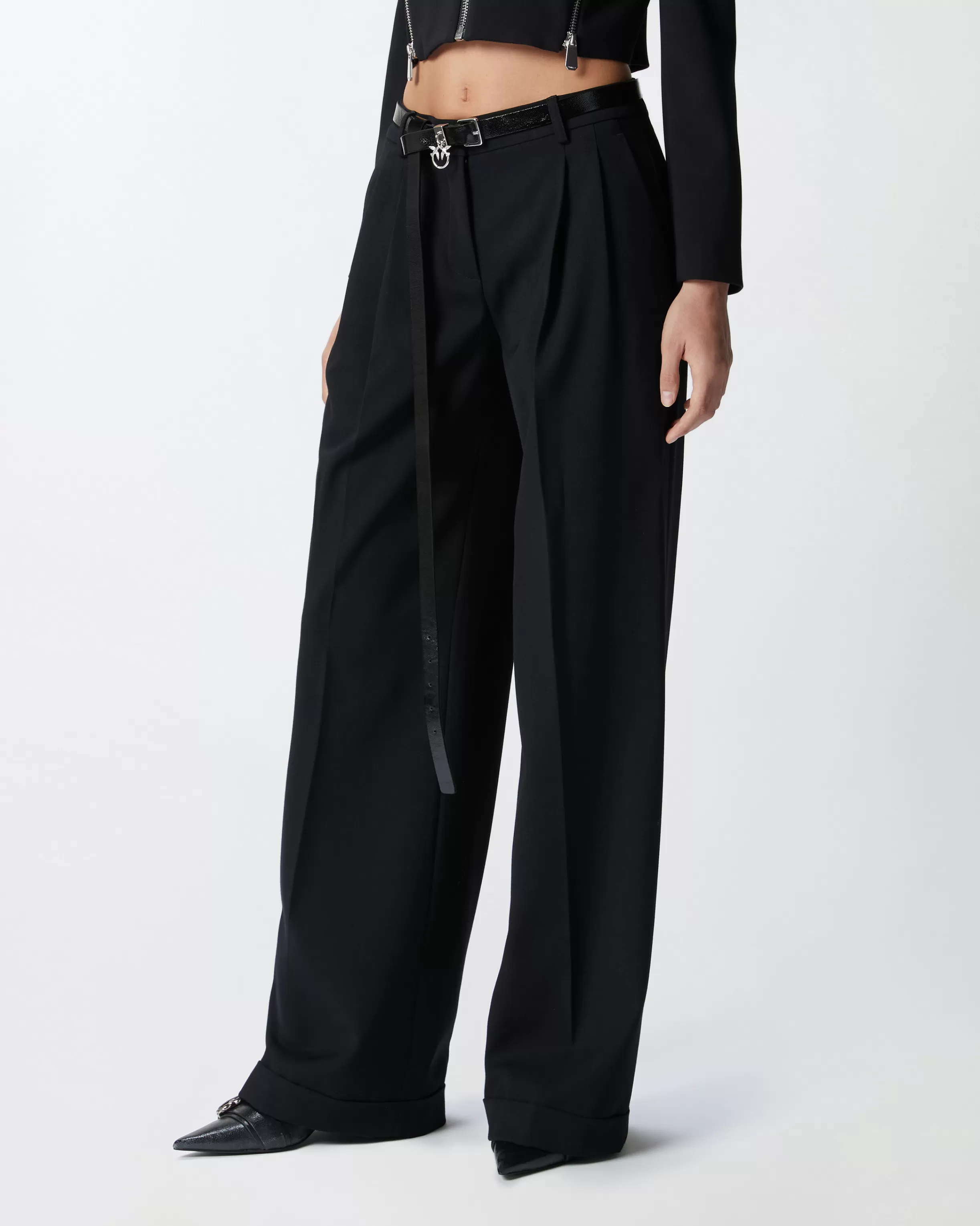 Fashion Pantaloni ampi con pinces in twill lana Pantaloni Casual | Tailleur E Completi