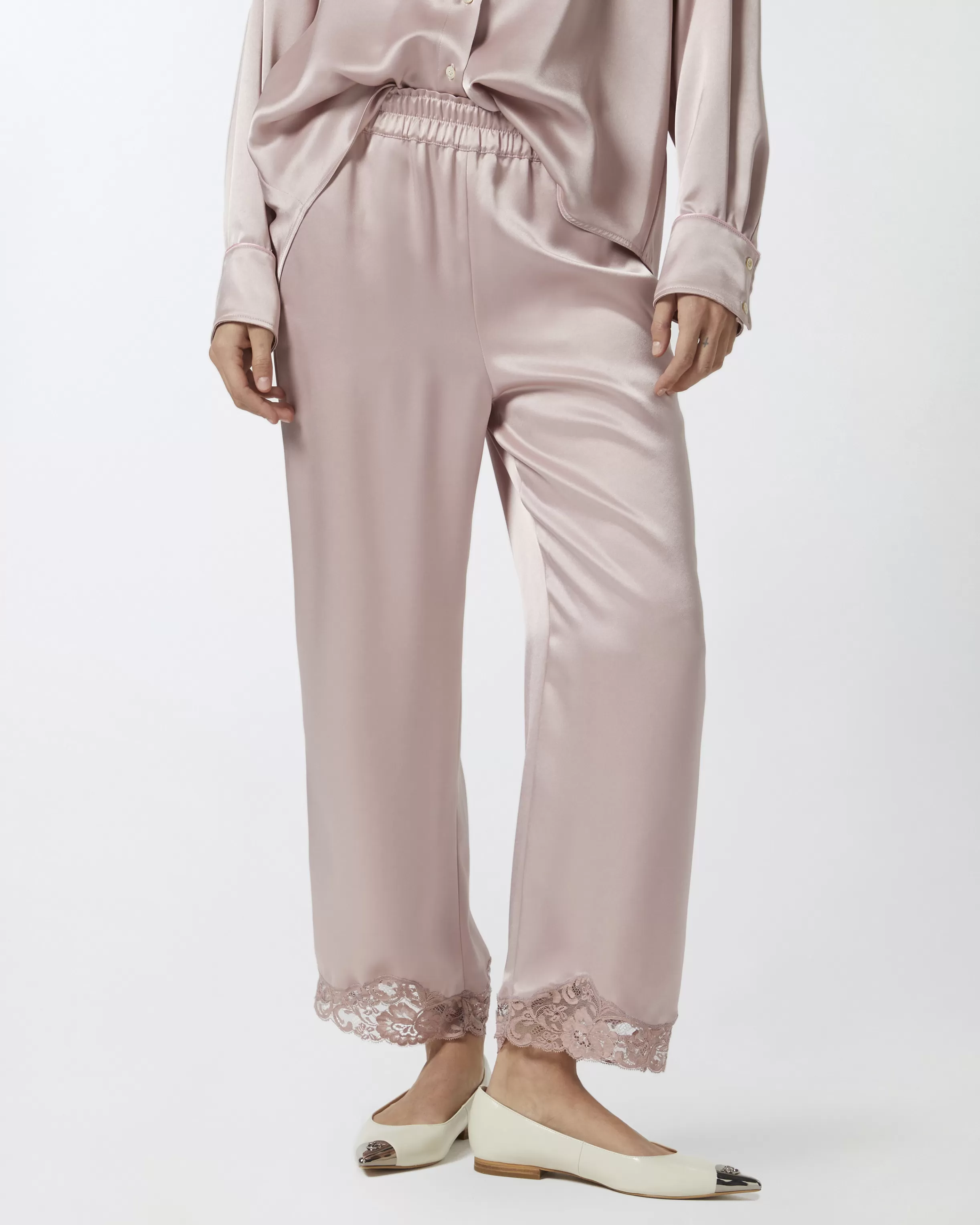 Best Pantaloni palazzo in satin con pizzo al fondo Pantaloni Eleganti | Pantaloni Casual