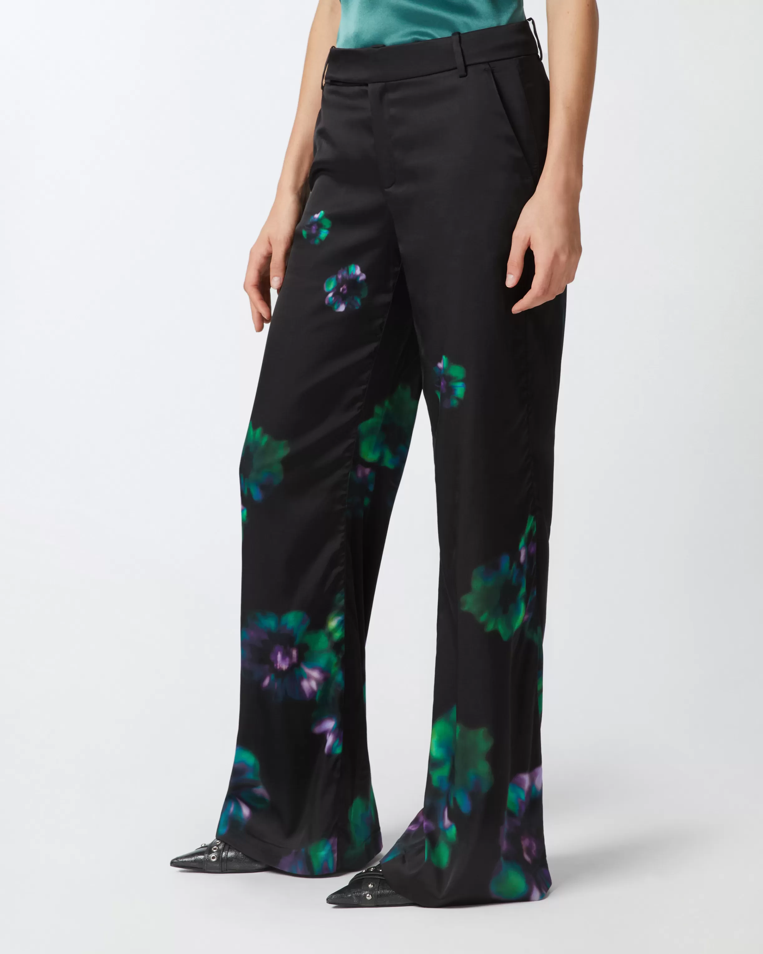 Clearance Pantaloni satin con stampa fiori Pantaloni Eleganti | Pantaloni Casual