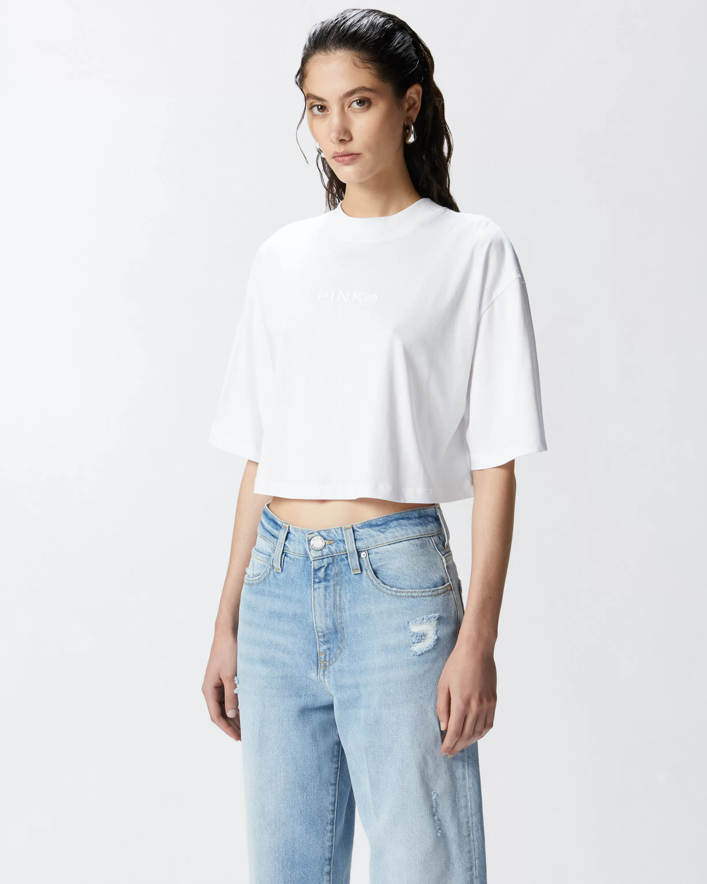 Discount T-shirt cropped con logo ricamato Topwear | T-Shirt